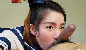 Chinese Student Giving Passionate Blowjob increased by Cum nigh Mouth - NicoLove