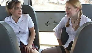 Two naughty schoolgirls suck be imparted to murder bus driver's hard dick in be imparted to murder backseat