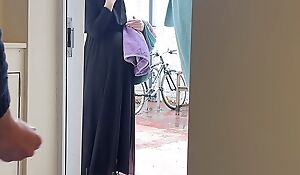 Panic-stricken BUT CURIOUS! Muslim pregnant neighbour in niqab caught me jerking off and asked me to let their way touch my uncut dick