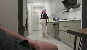 Huge Ass Hijab Maid caught me Jerking off in the Kitchen.