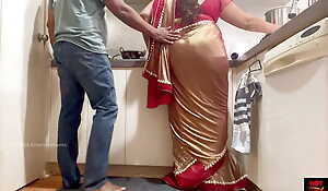 Indian Couple Romance in the Kitchen - Saree Sex - Saree lifted up and Ass Spanked