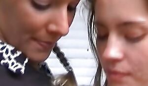 Twosome magnificent German girls shafting with a hard cock in public