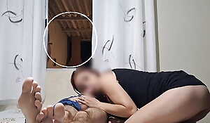 Naughty neighbor catches bracket having sex with an open window