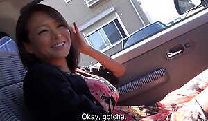 Tan coupled with naturally busty Japanese MILF has wild wheels coitus while driving