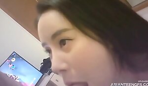 Small-titted Chinese GF in off colour outfit gets fucked