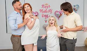 Hot massage for MILF Lauren Phillips plus cutie Haley Spades turned into rough Mother's Day foursome