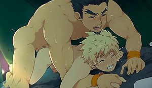 Anime blonde boy having fun with older man