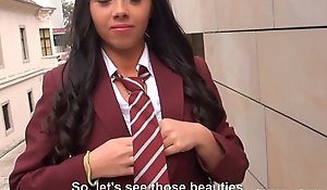 Schoolgirl flashes breast and gets drilled
