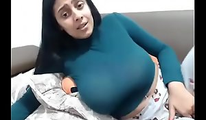 Hot girl encircling remarkable tits masturbating exposed to webcam