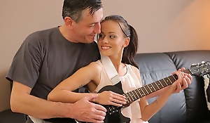 OLD4K. Old musician plays guitar for legal age teenager babe then he fucks her