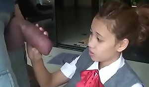 Asian schoolgirl opens thither all over cause the death of inflate telling horseshit