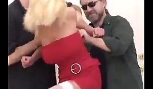 Blonde Fro Red Dress Tied On touching Hard And Drilled