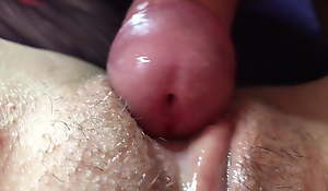 He rubs my clit with his cock and cums in my bawdy cleft
