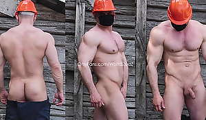 Muscle construction worker shows his big dick behind the barn OnlyFans/WorldStudZ