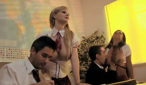 Naughty schoolgirls are ready to please this group of men