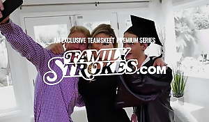 Family Strokes -Science Guy Makes His Fit Stepsis And Stepmom Bend Give up The Kitchen Counter And Fuck